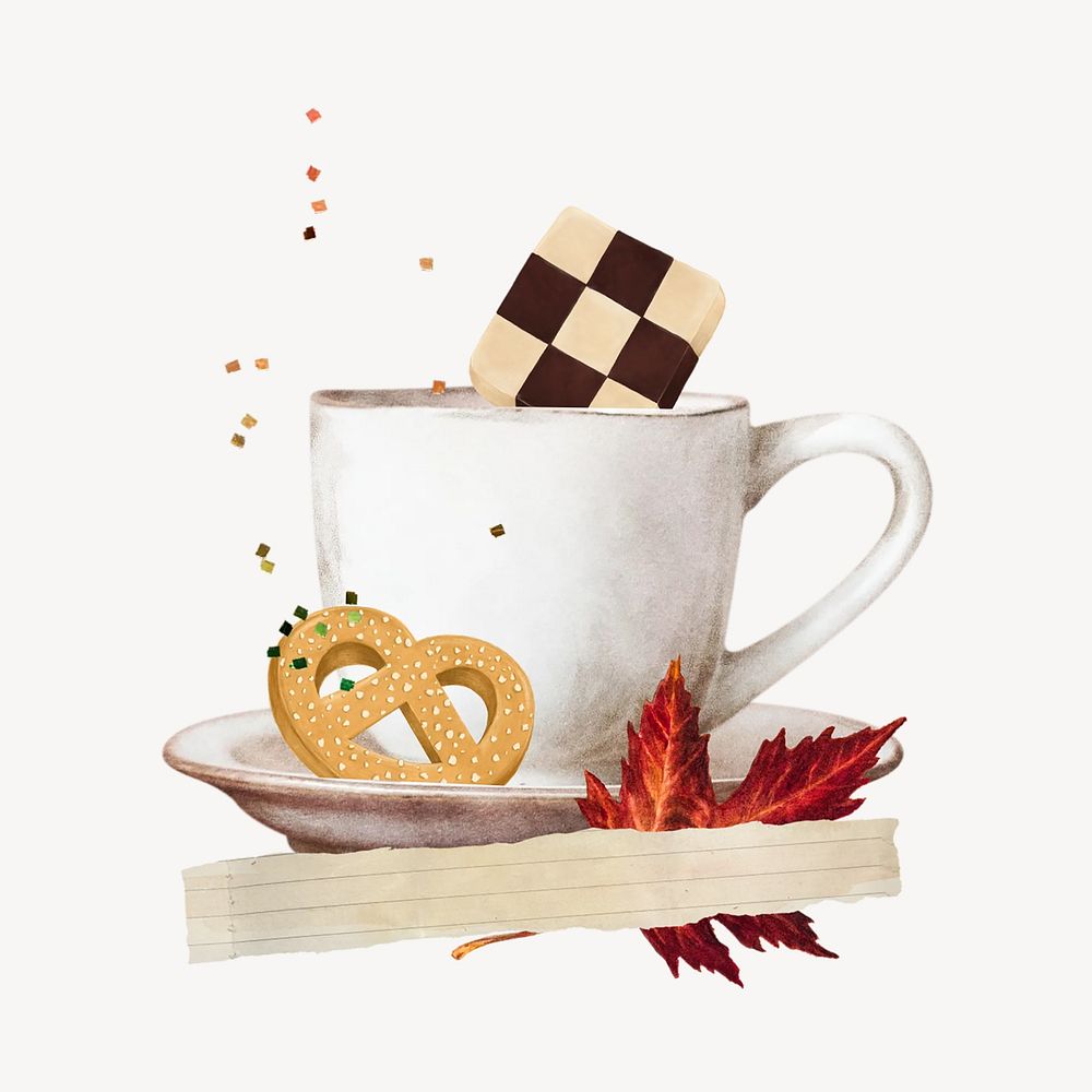 Autumn coffee aesthetic paper collage element