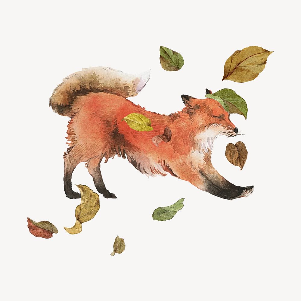 Autumn red fox, wild animal with falling leaves