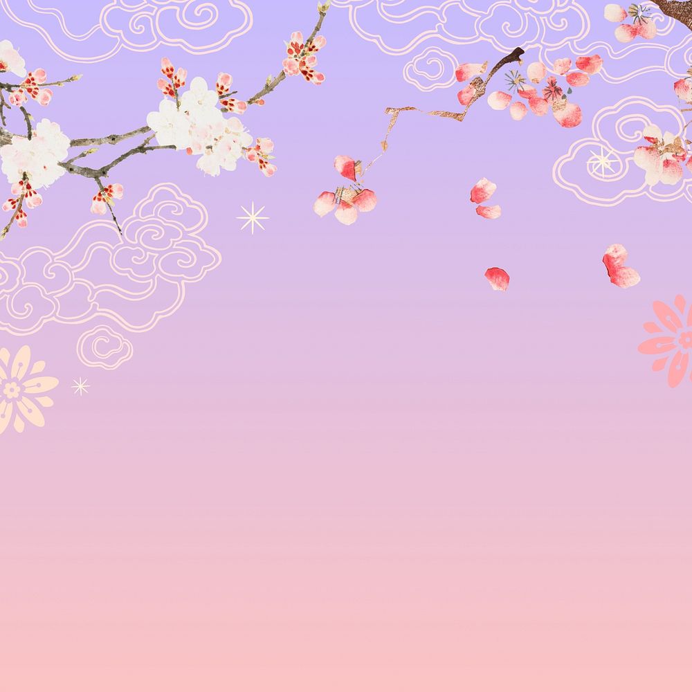 Cherry blossom sunset background, purple gradient design