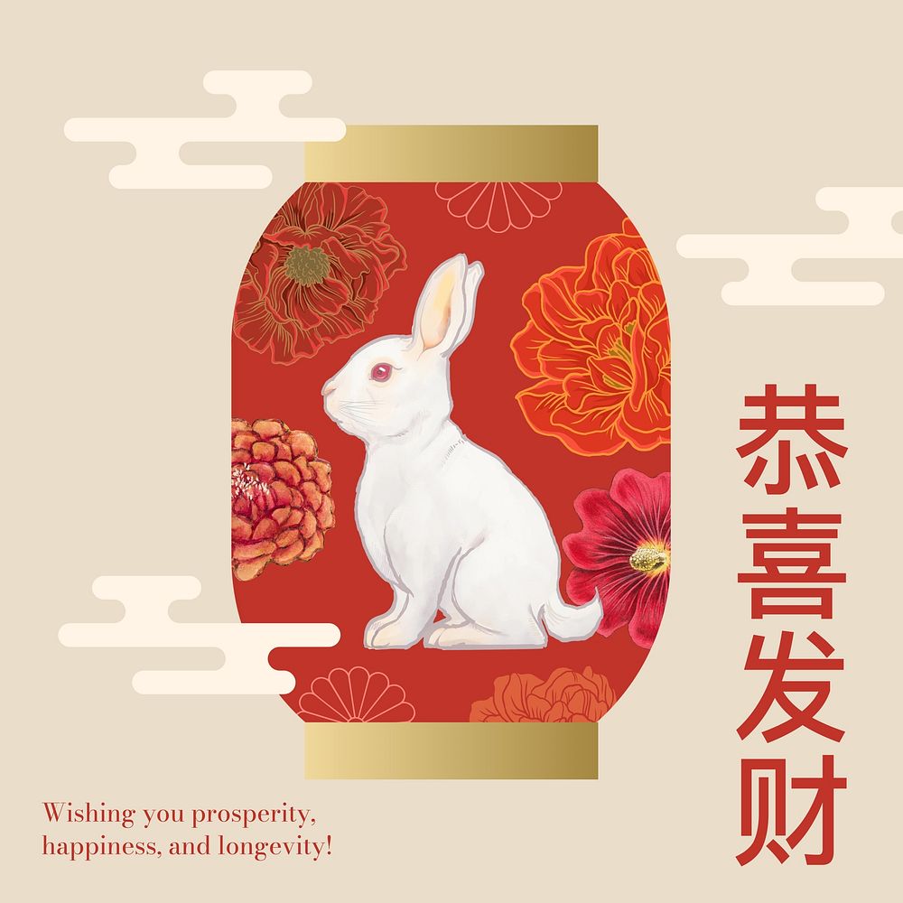 New Year greeting Instagram post, 2023 rabbit illustration