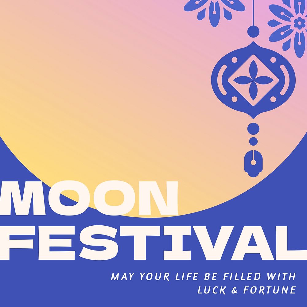 Moon festival Instagram post, Chinese lantern illustration