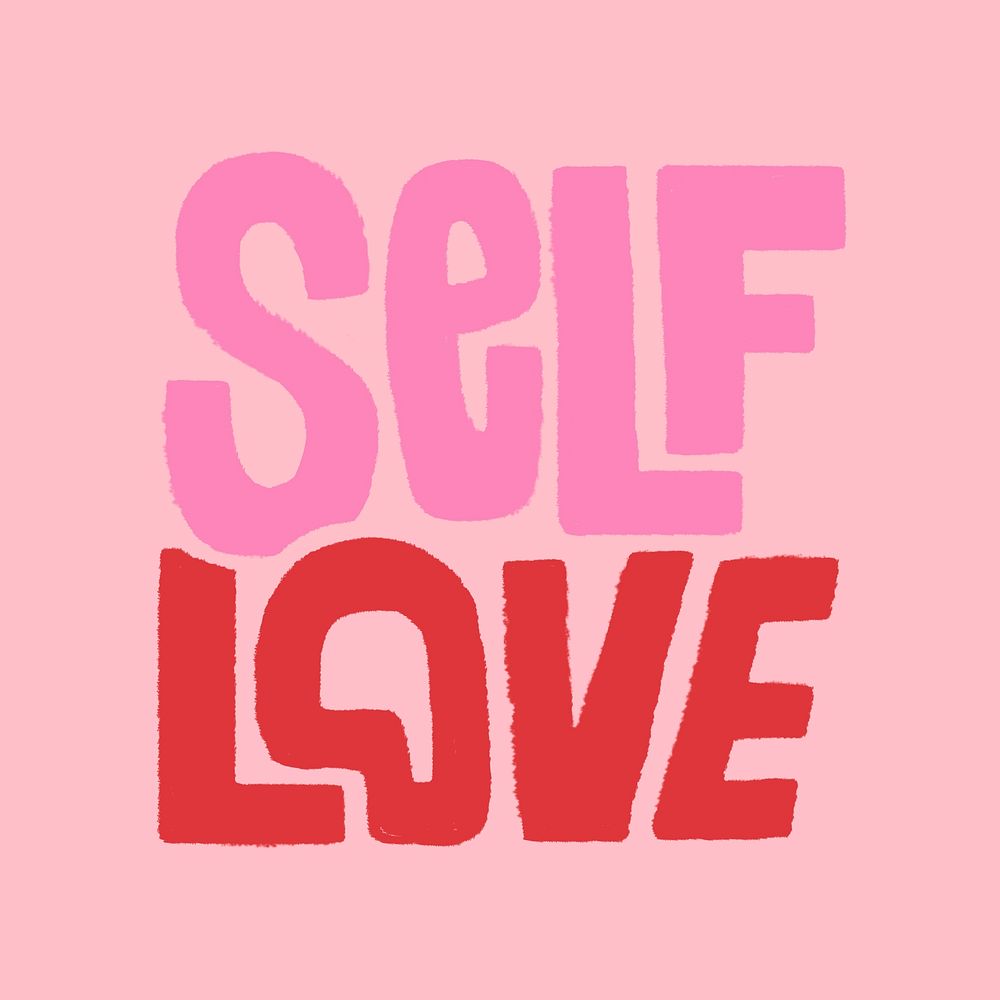Self love word, typography doodle psd