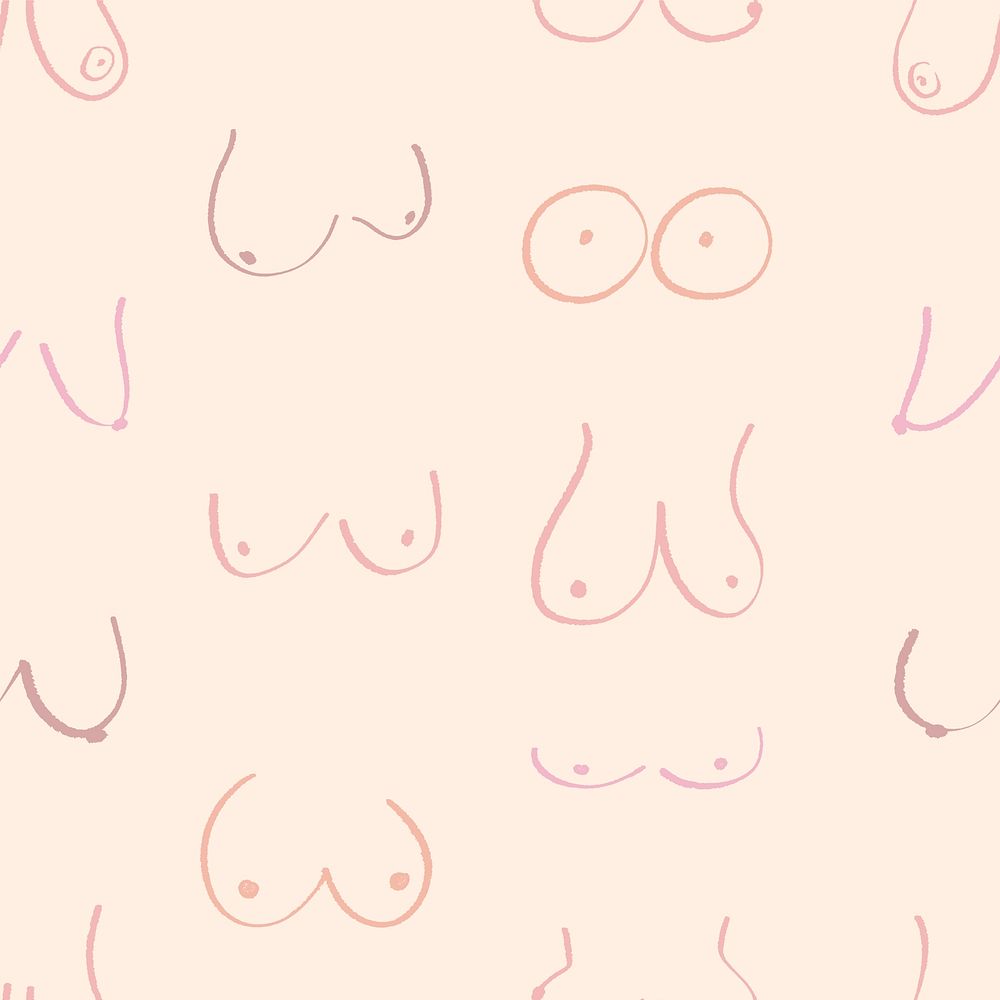 Women's breasts pattern background, cute doodle