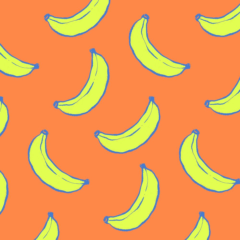 Banana doodle pattern background, cute orange design psd