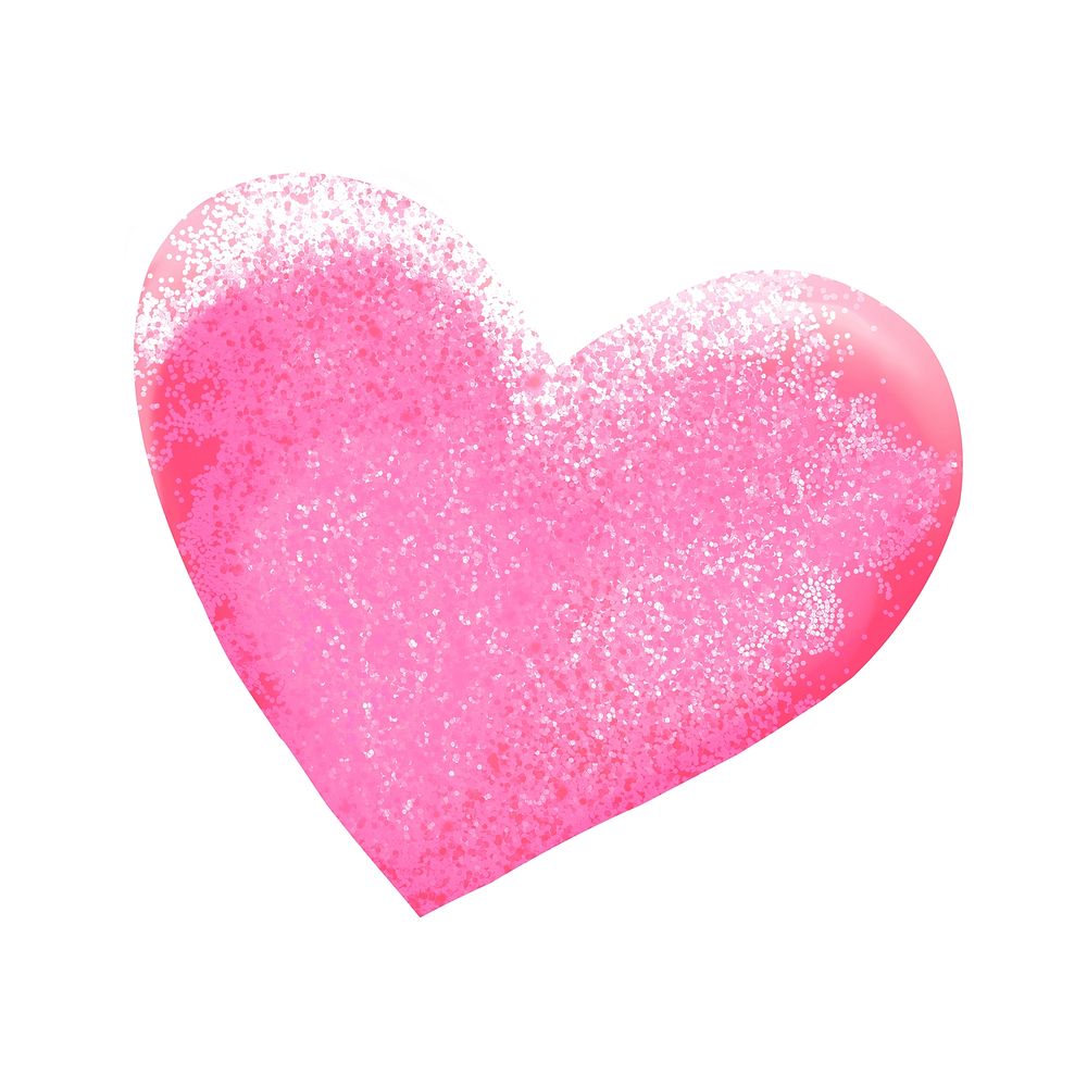Pink glitter heart, love collage element psd