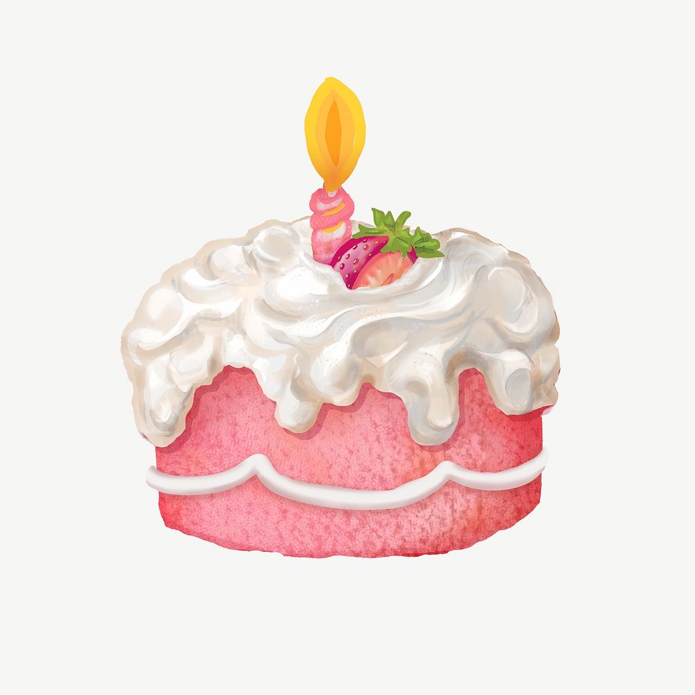 Strawberry cream cake, food collage element psd