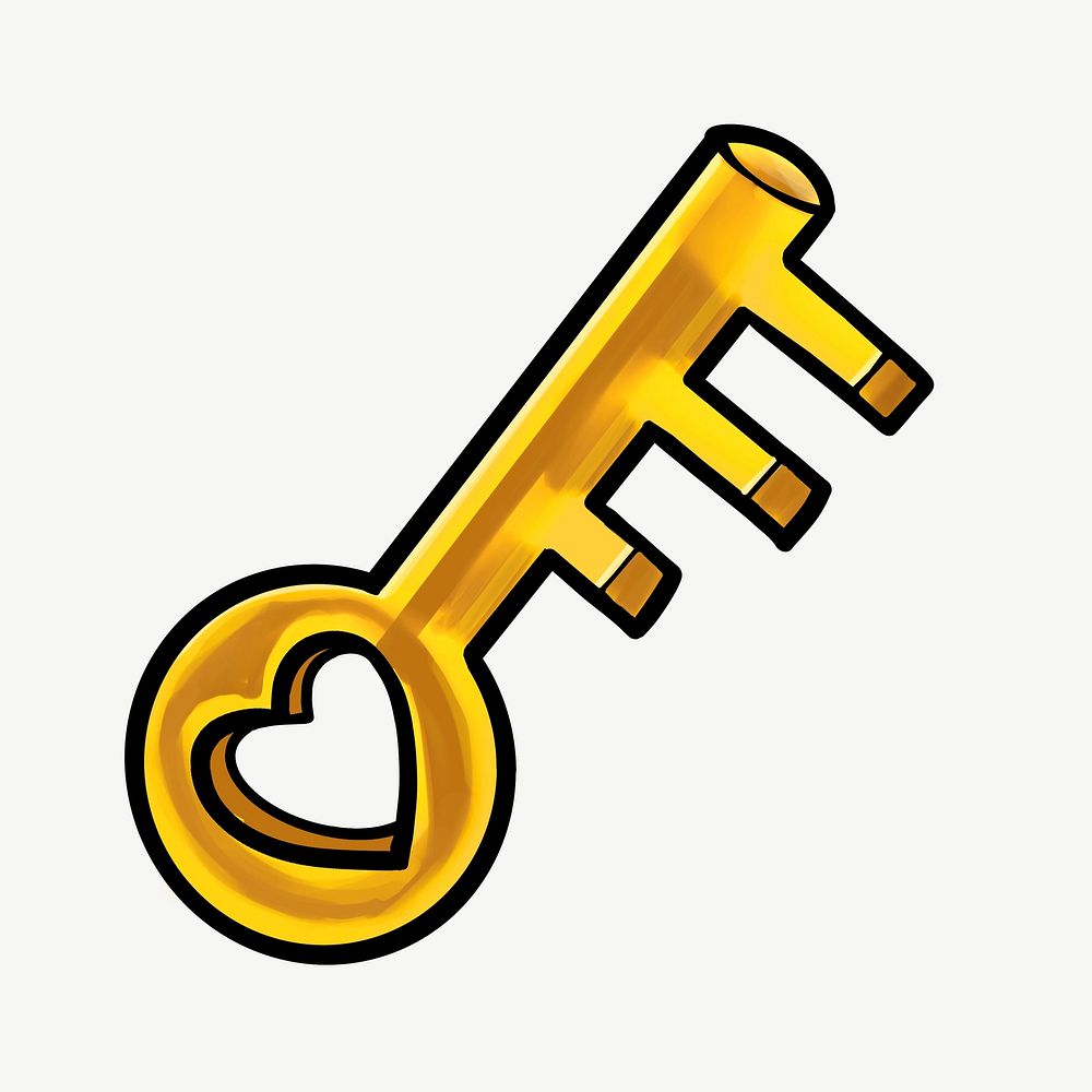 Gold key, cartoon collage element psd