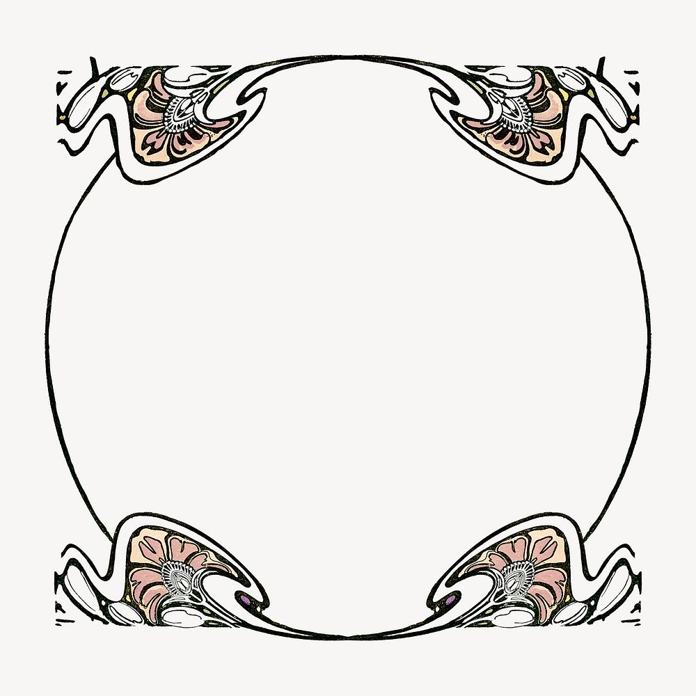 Alphonse Mucha's rose frame, round distorted design, remixed by rawpixel