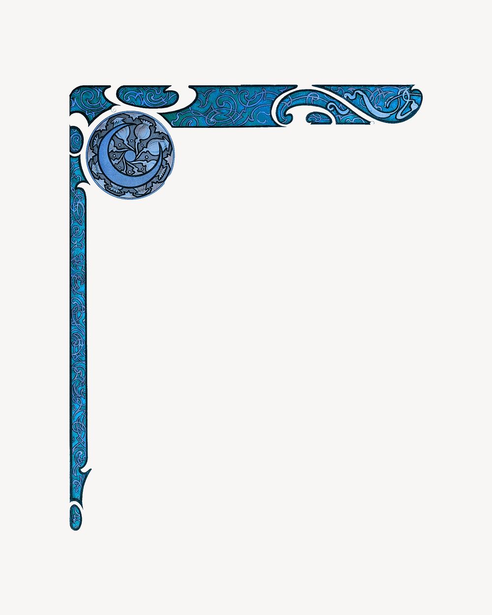 Celestial corner element, blue vintage design