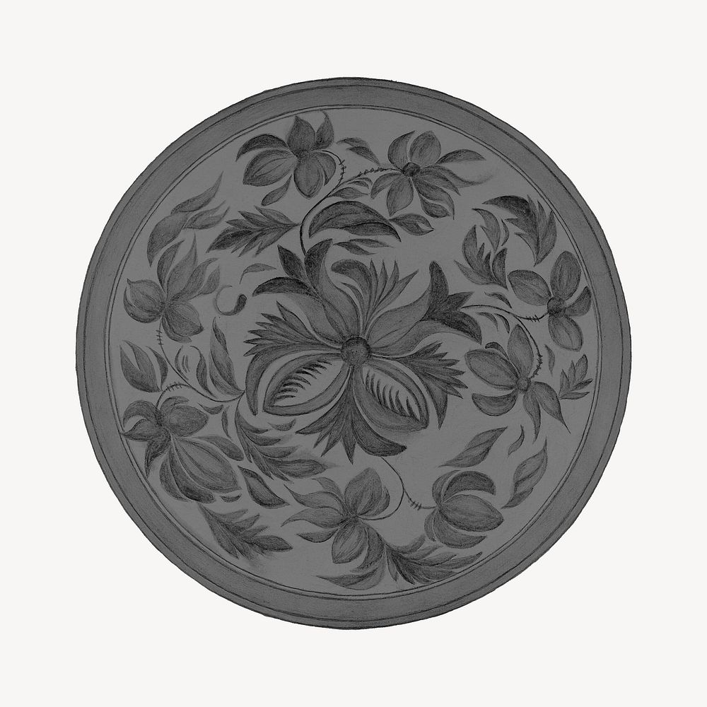 Floral ornament plate, antique object illustration