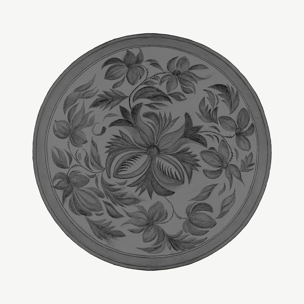 Floral ornament plate, antique object collage element psd