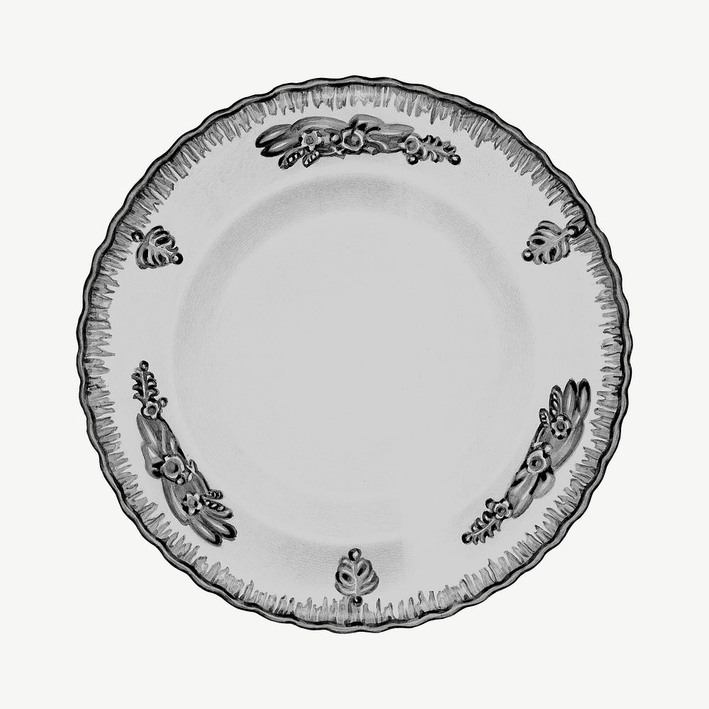 Vintage ceramic plate, antique object collage element psd