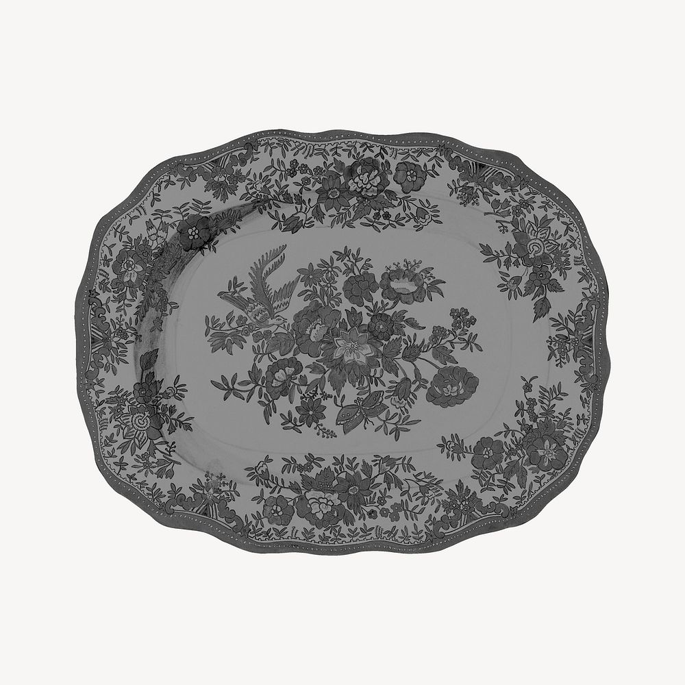 Floral ceramic plate, antique object illustration
