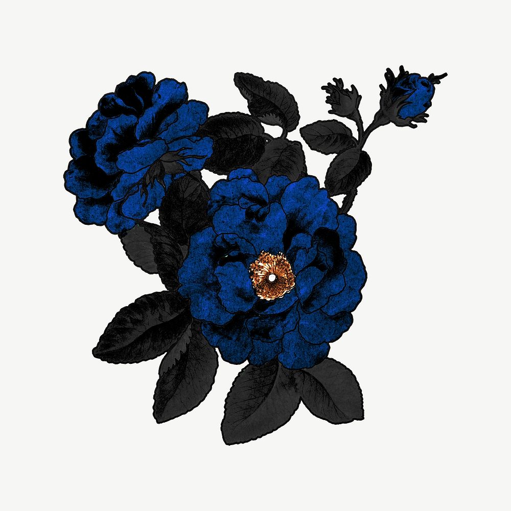 Blue rose clipart psd, remixed by rawpixel