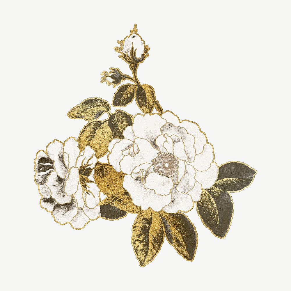 Golden rose clipart psd, remixed by rawpixel
