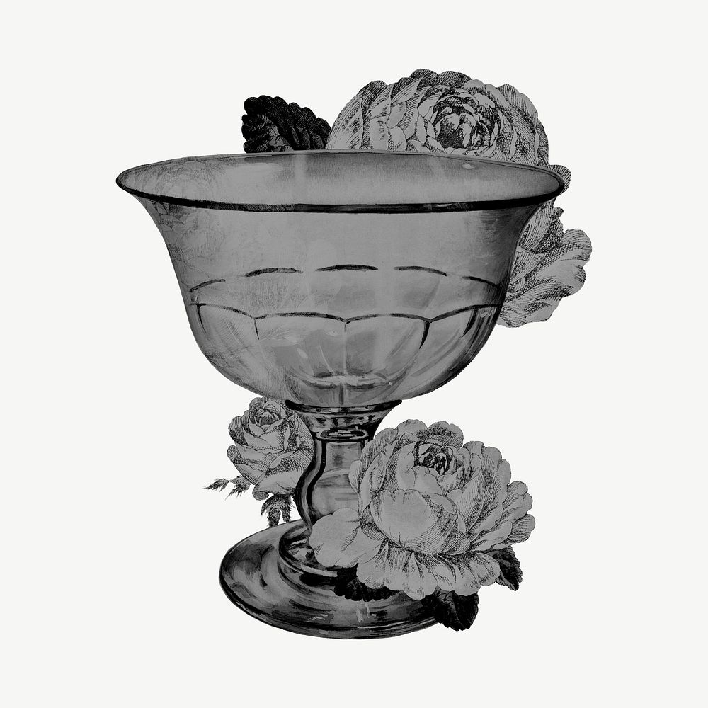 Vintage goblet, floral object collage element psd