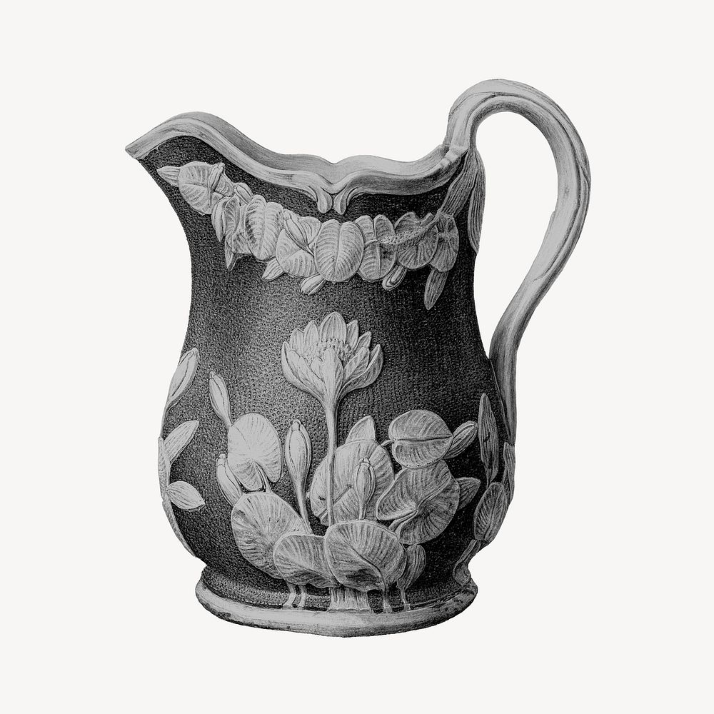 Floral water jug, vintage object illustration