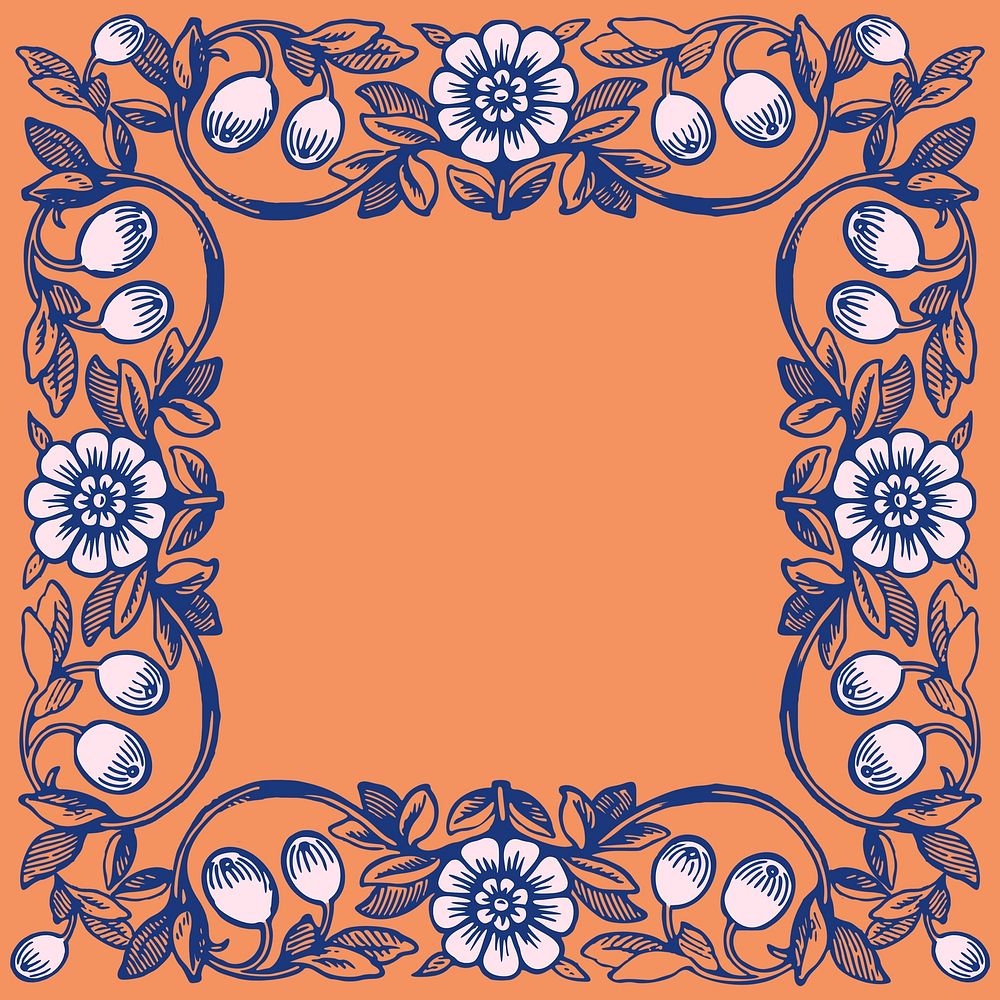 Orange art nouveau background, flower ornament frame design, remixed by rawpixel