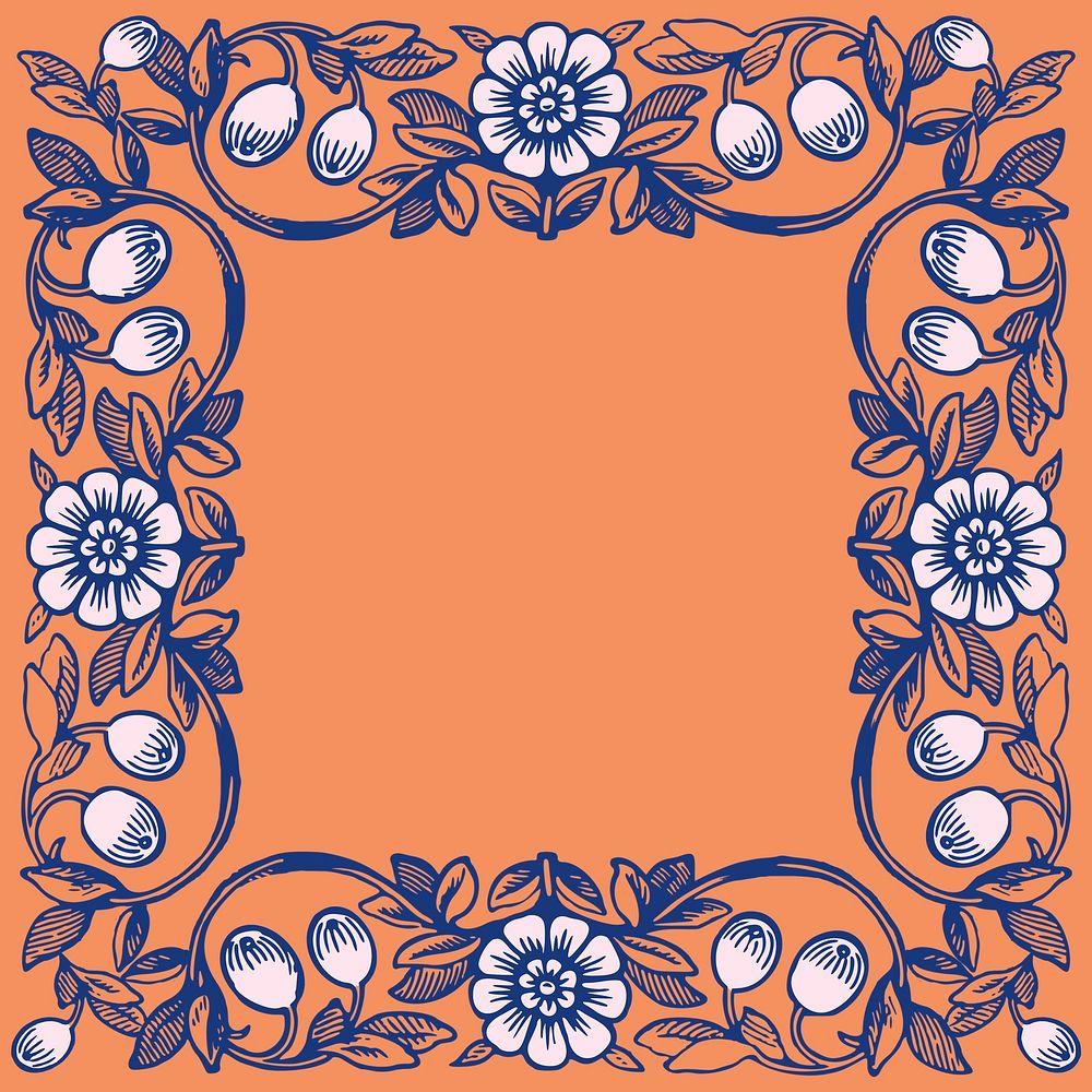 Orange art nouveau background, flower ornament frame design psd, remixed by rawpixel