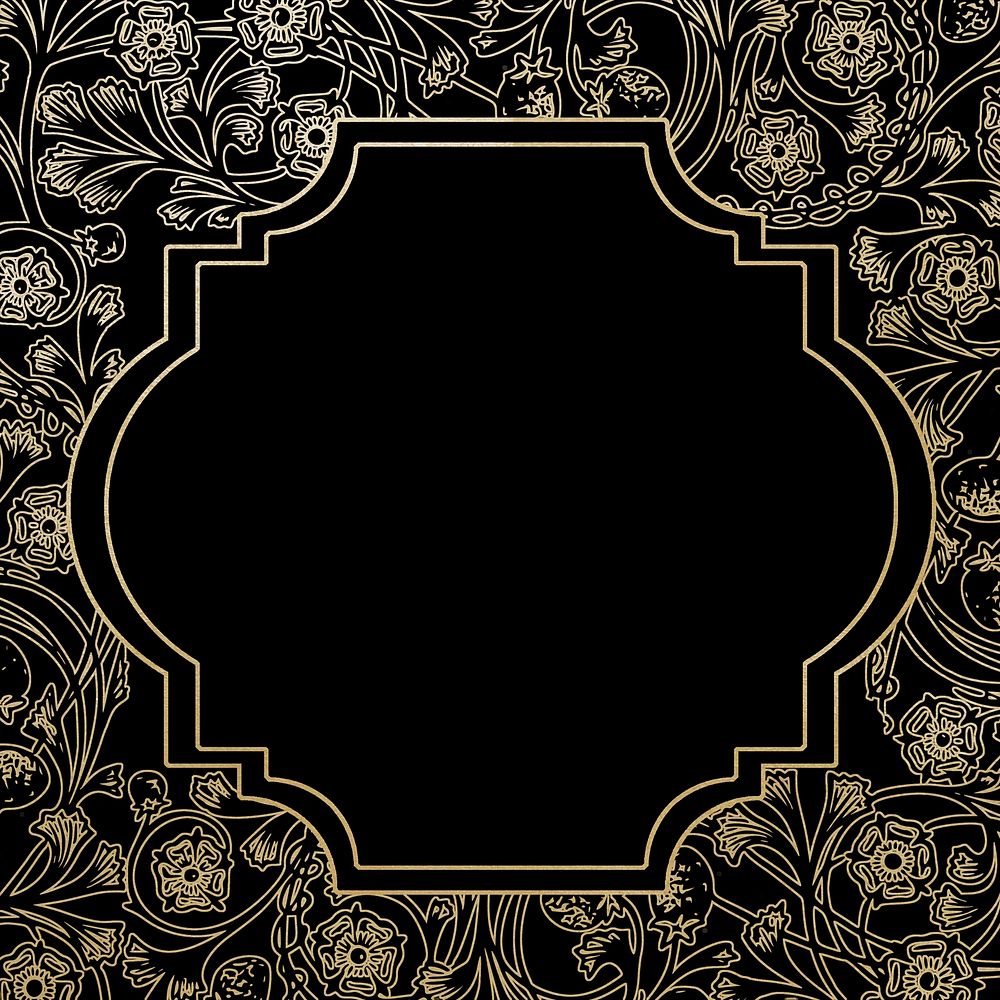Leafy patterned frame background, black vintage design, remixed by rawpixel