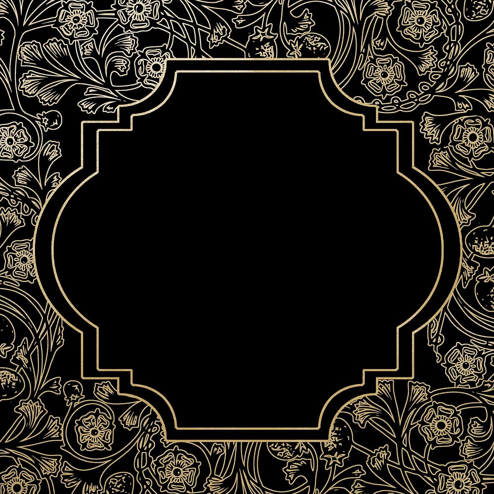 Leafy patterned frame background, black vintage design psd, remixed by rawpixel