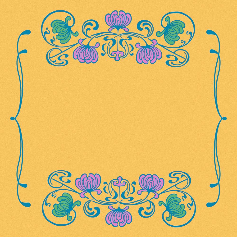 Vintage floral frame background, yellow ornamental design psd, remixed by rawpixel