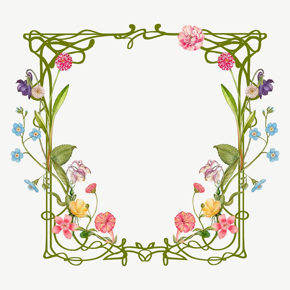 Floral ornament frame background, white design psd, remixed by rawpixel