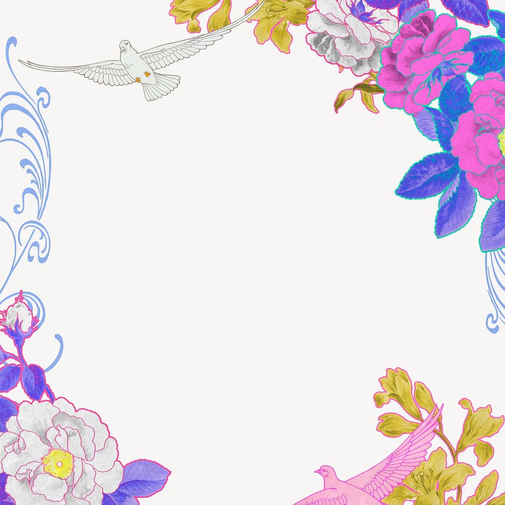 Vintage botanical frame background, white ornate design, remixed by rawpixel
