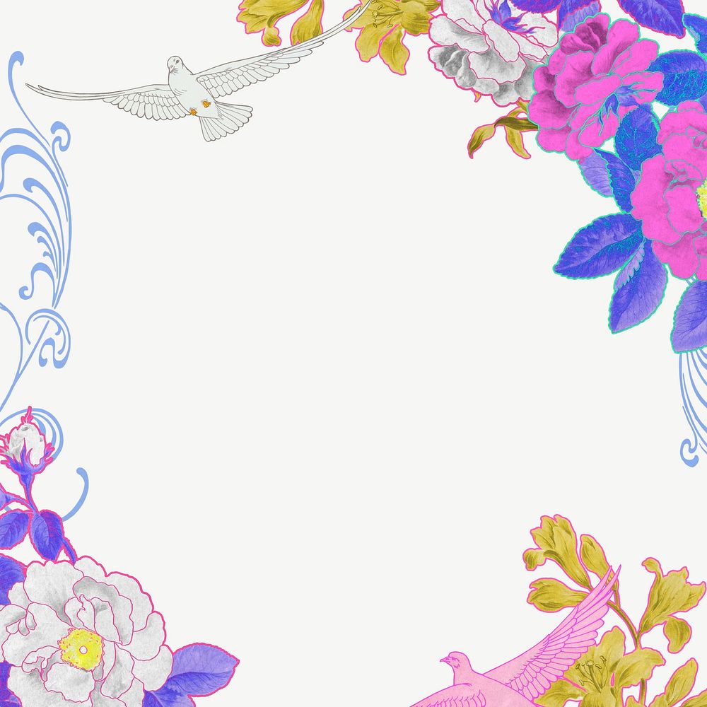 Vintage botanical frame background, white ornate design psd, remixed by rawpixel