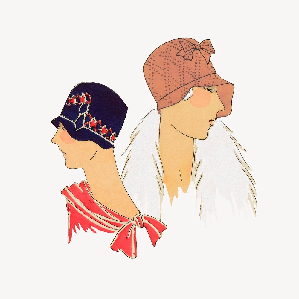 1920s women's fashion illustration, remixed from the artwork of George Barbier