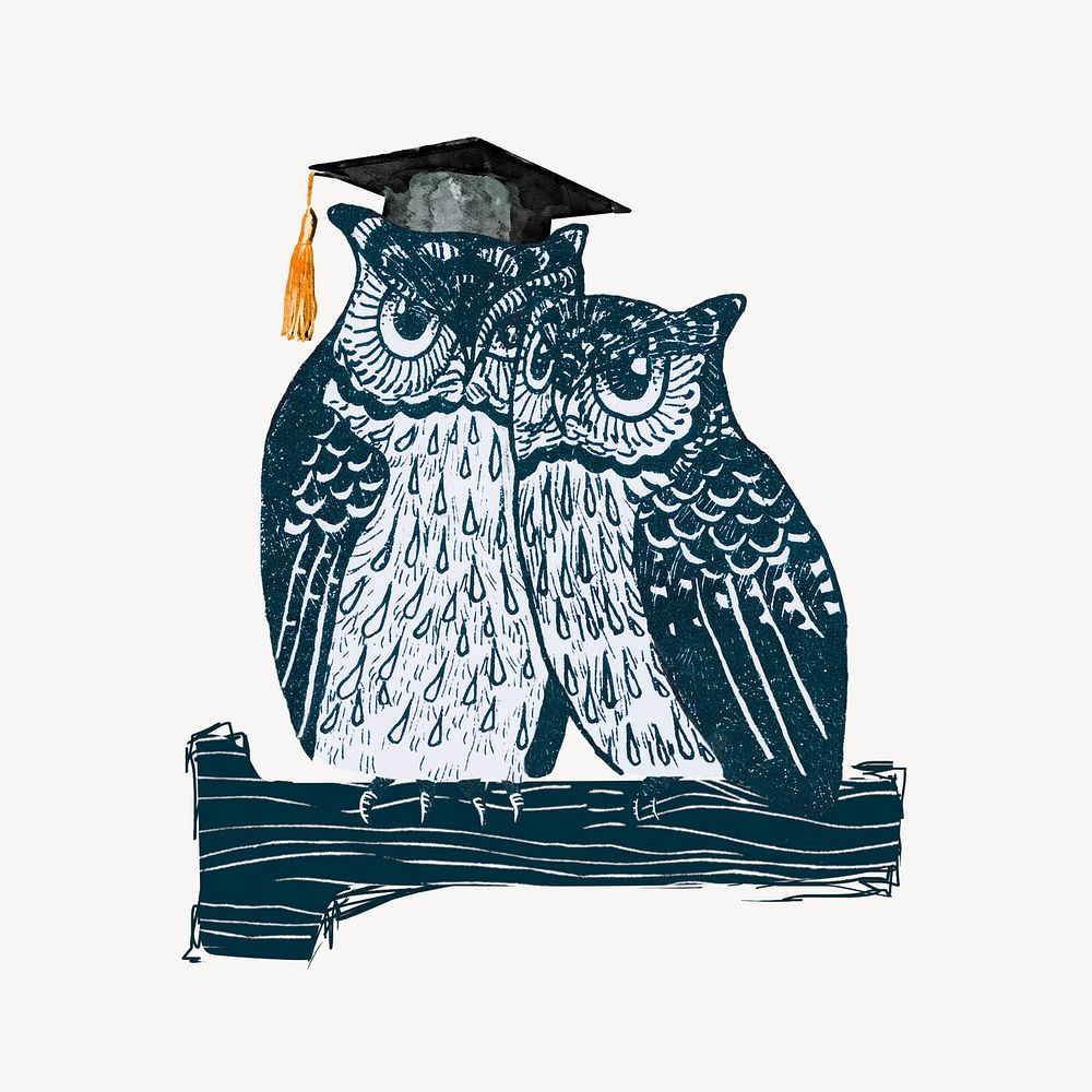 Vintage owl couple, education illustration, remixed by rawpixel