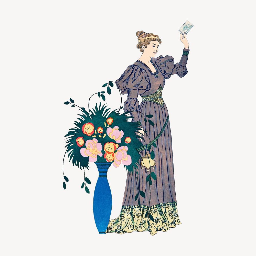 Woman in vintage dress paying cash, remixed from the artworks by Johann Georg van Caspel