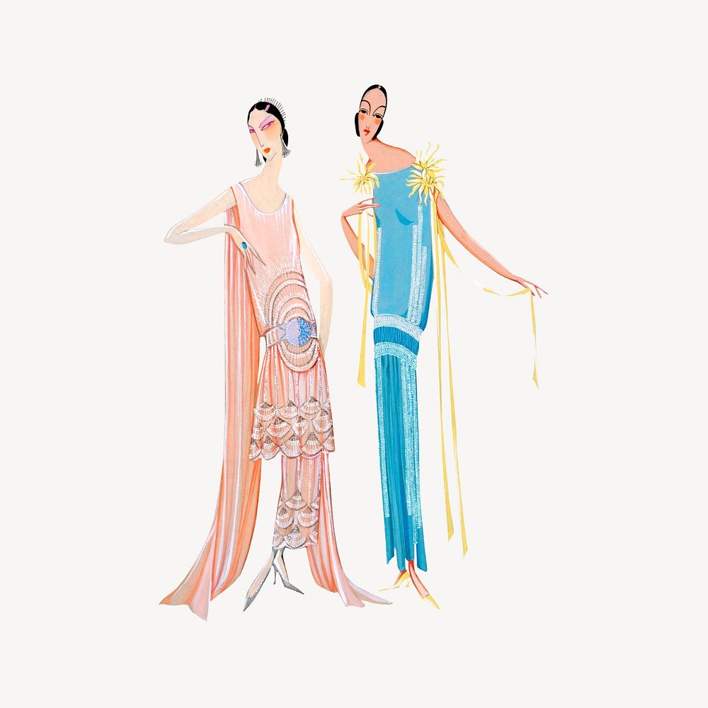 1920s women's dress illustration, remixed from the artwork of George Barbier