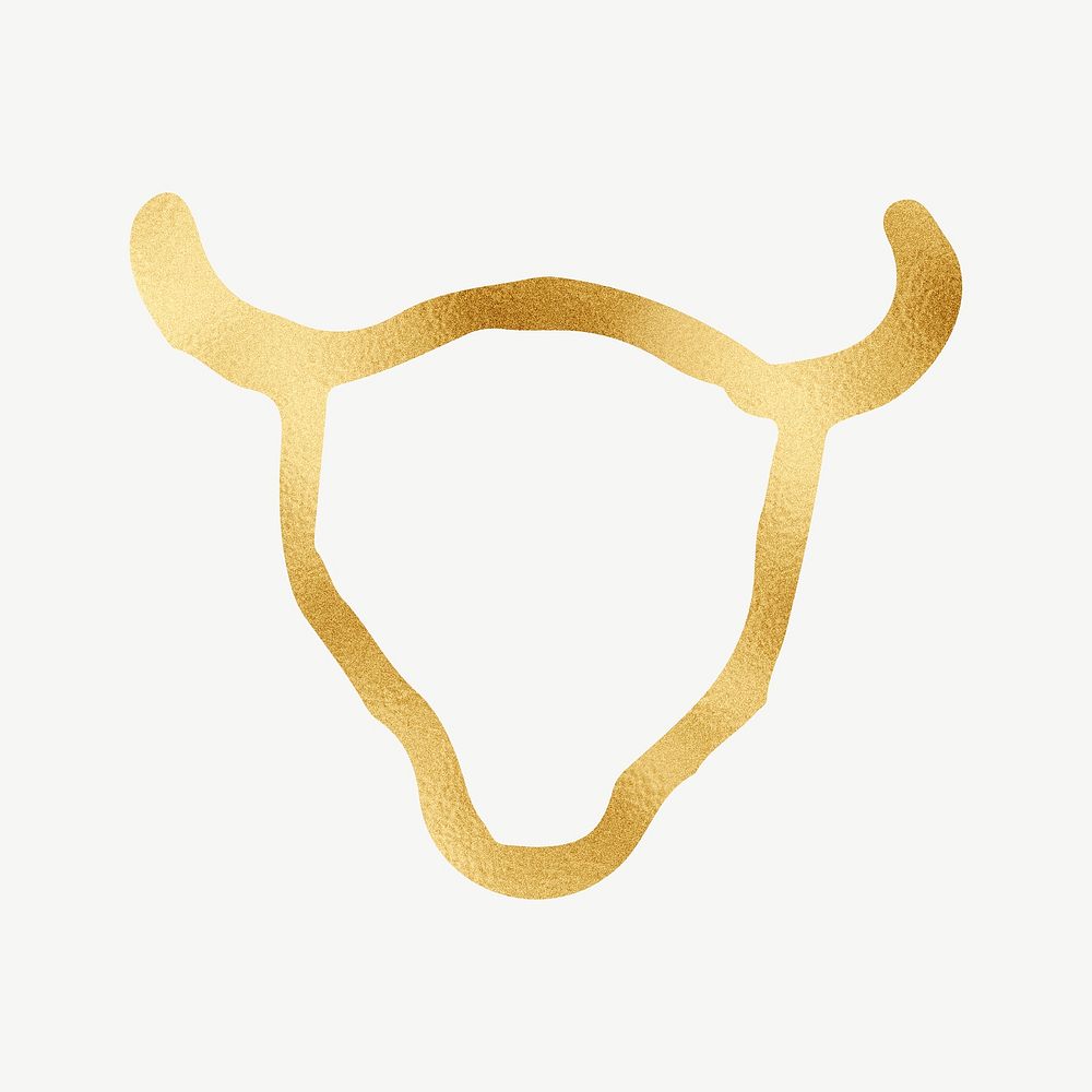 Gold Taurus sign, zodiac symbol clipart psd