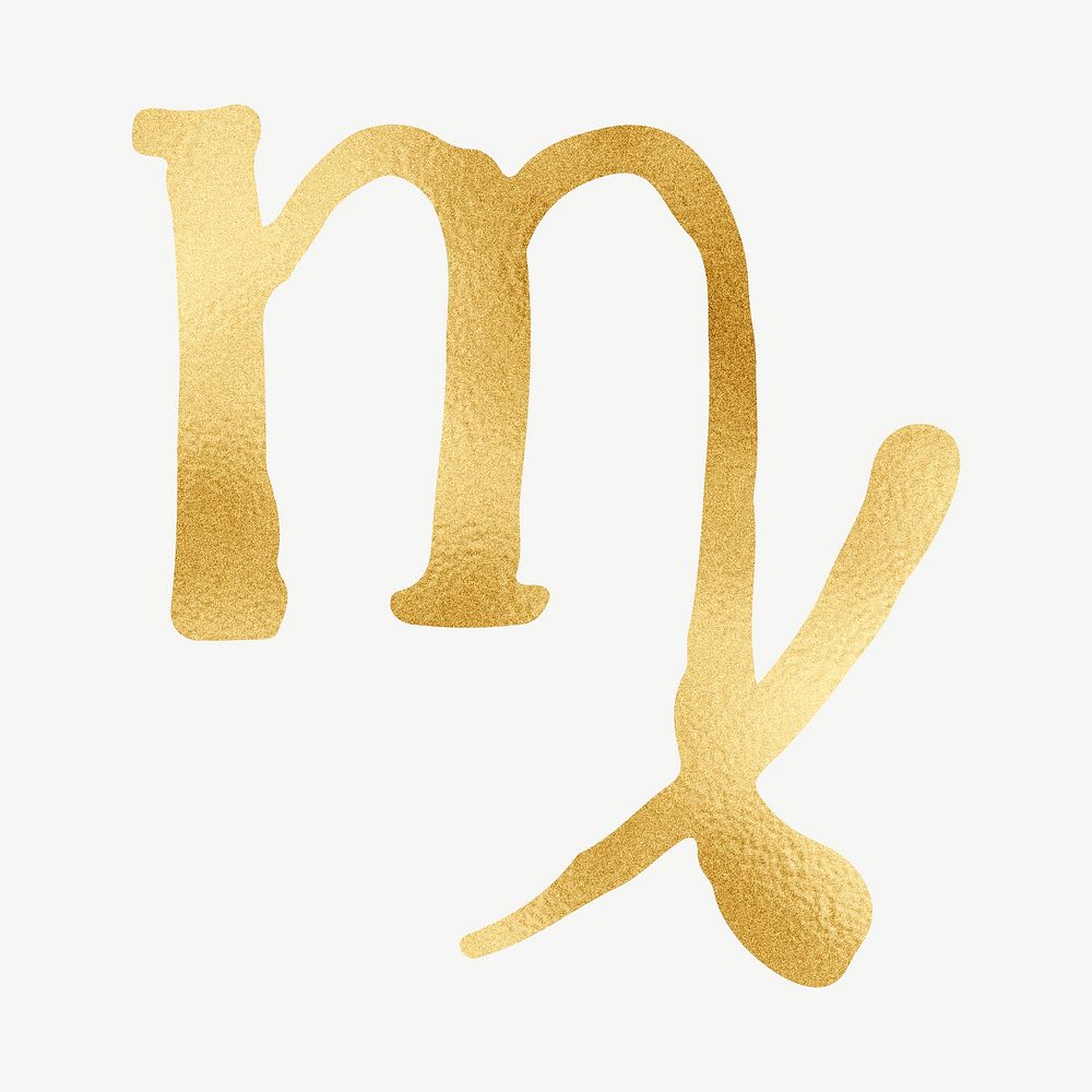 Gold Virgo sign, zodiac symbol clipart psd