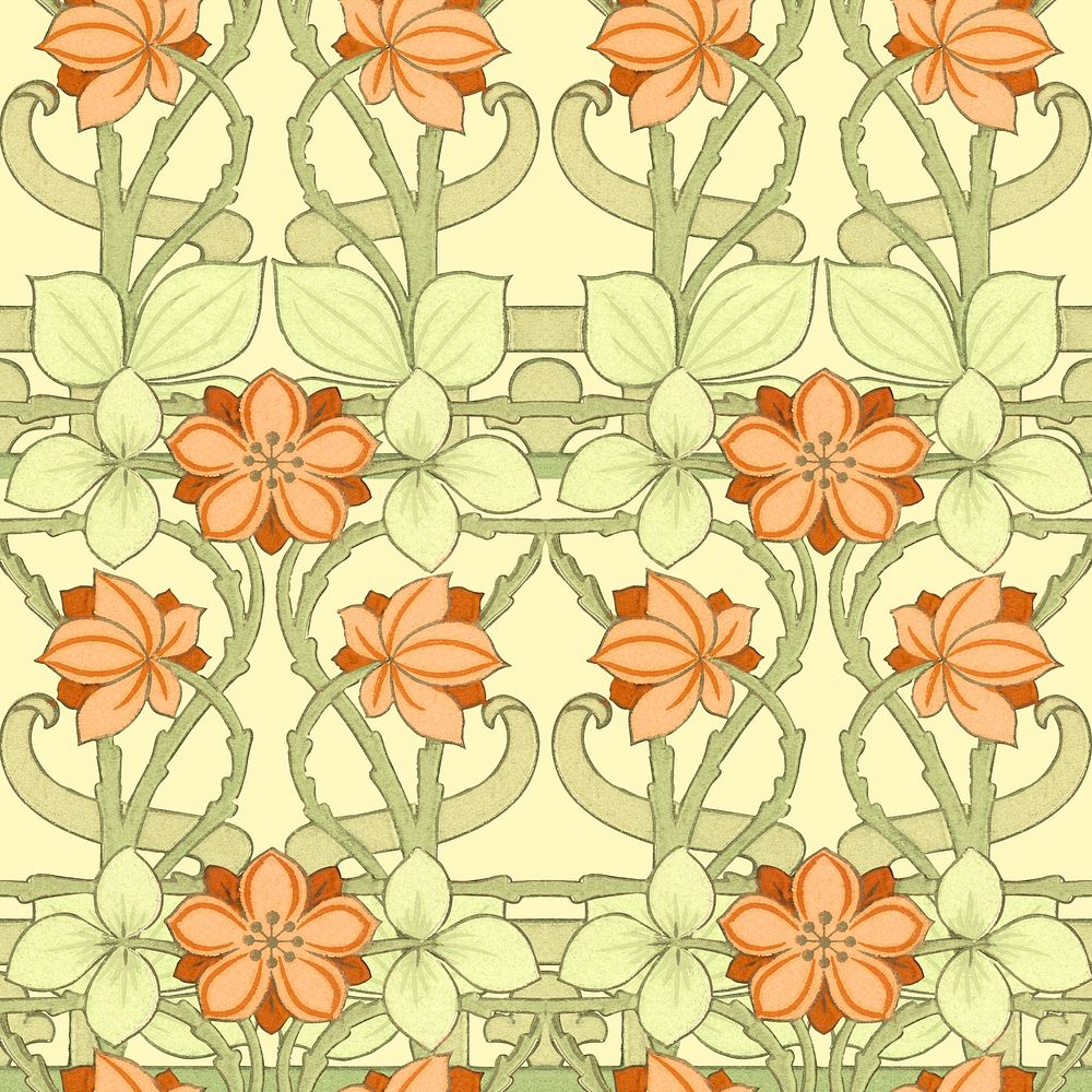 Orange flower patterned  background, remixed by rawpixel