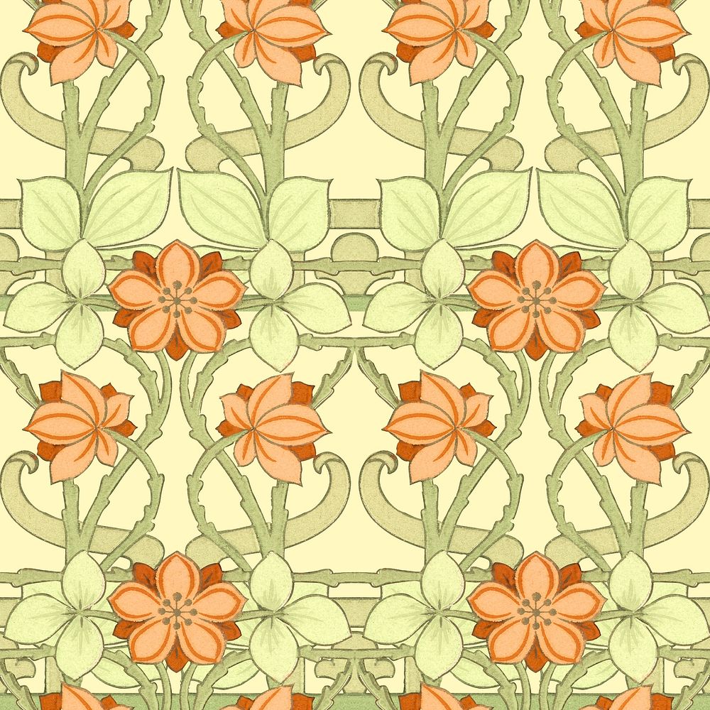 Orange flower pattern clipart psd, remixed by rawpixel