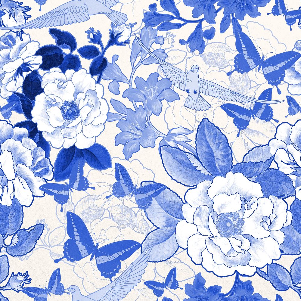 Blue rose patterned background, remixed by rawpixel