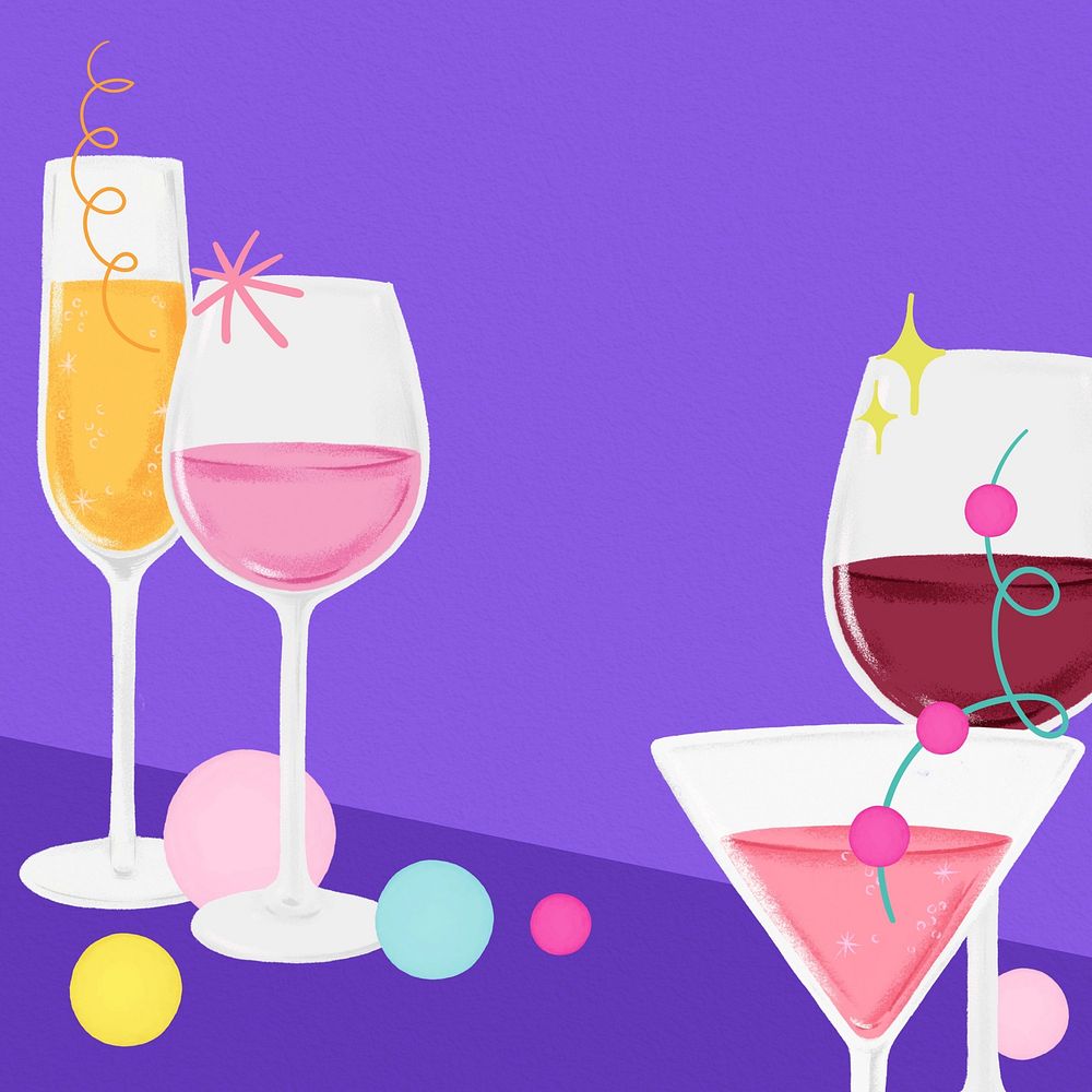 Celebration drinks background, cute purple border 