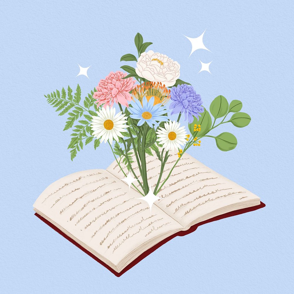 Floral open book, literature aesthetic