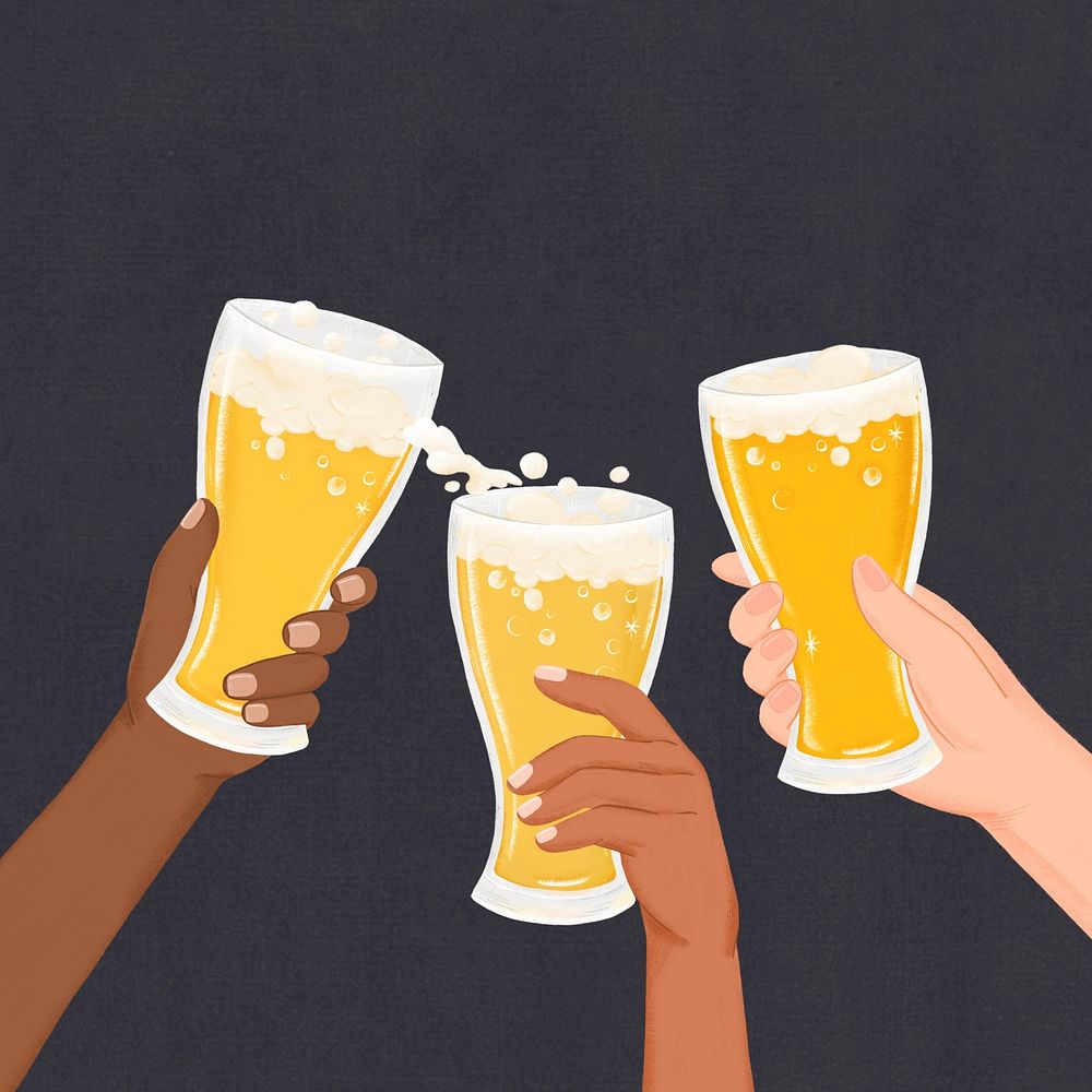 Clinking beer glasses background, New Year celebration