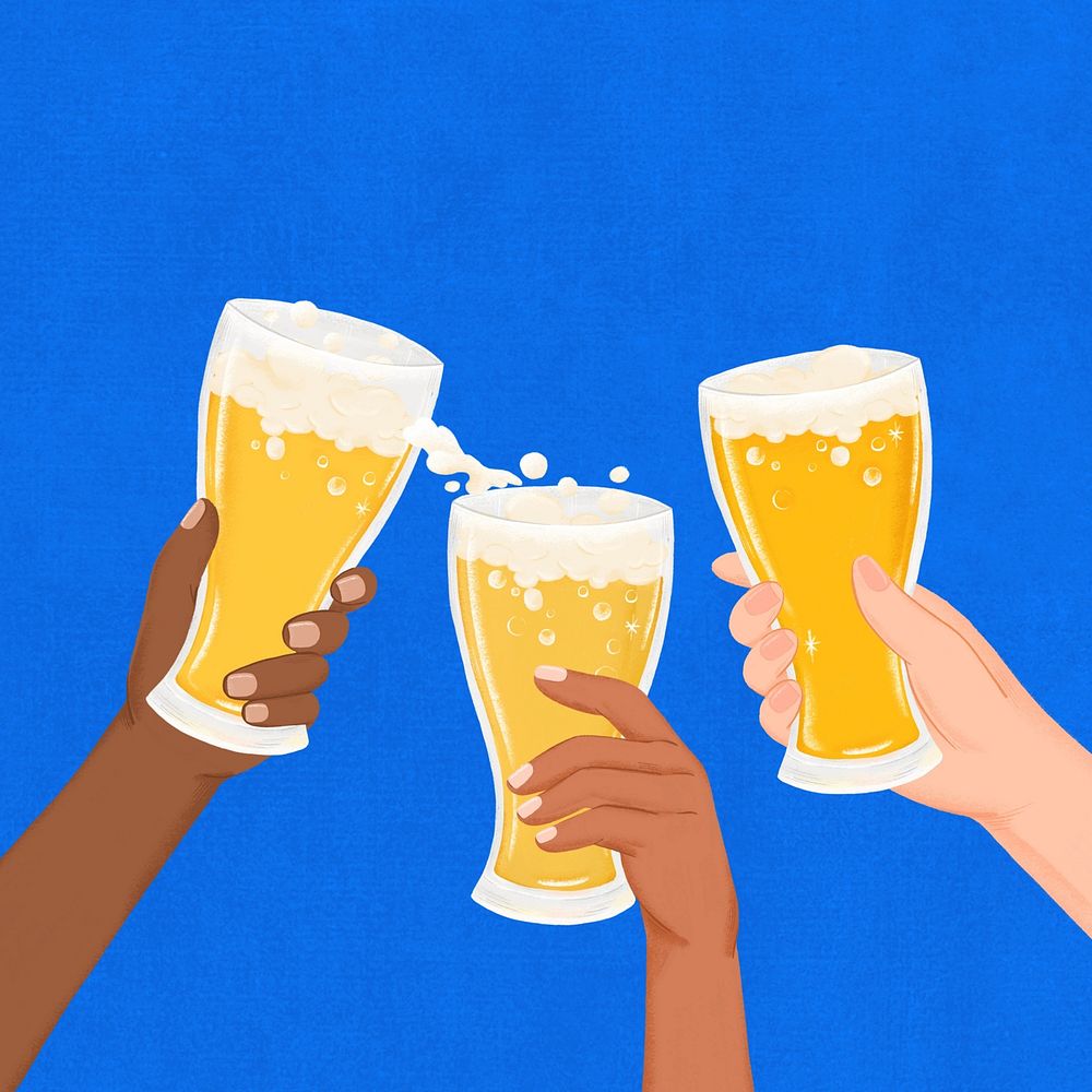 Clinking beer glasses background, New Year celebration