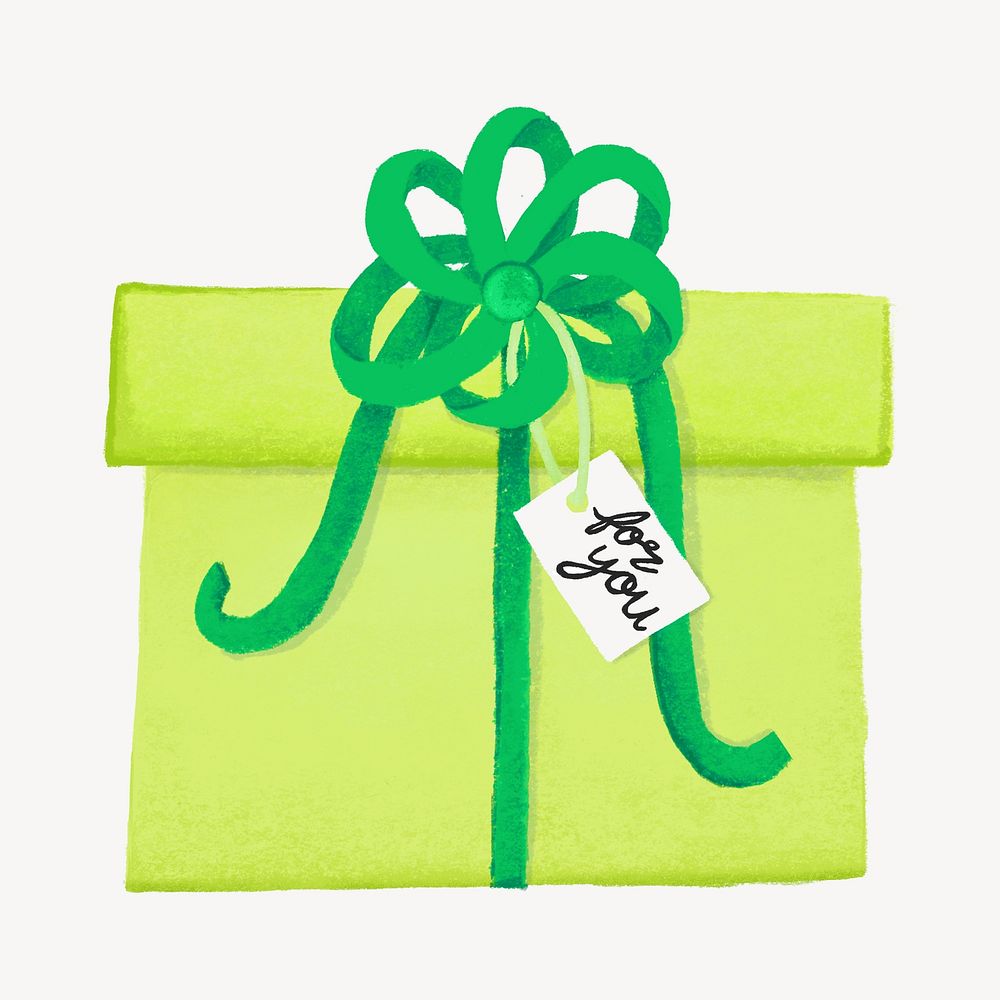 Cute birthday present, green celebration illustration