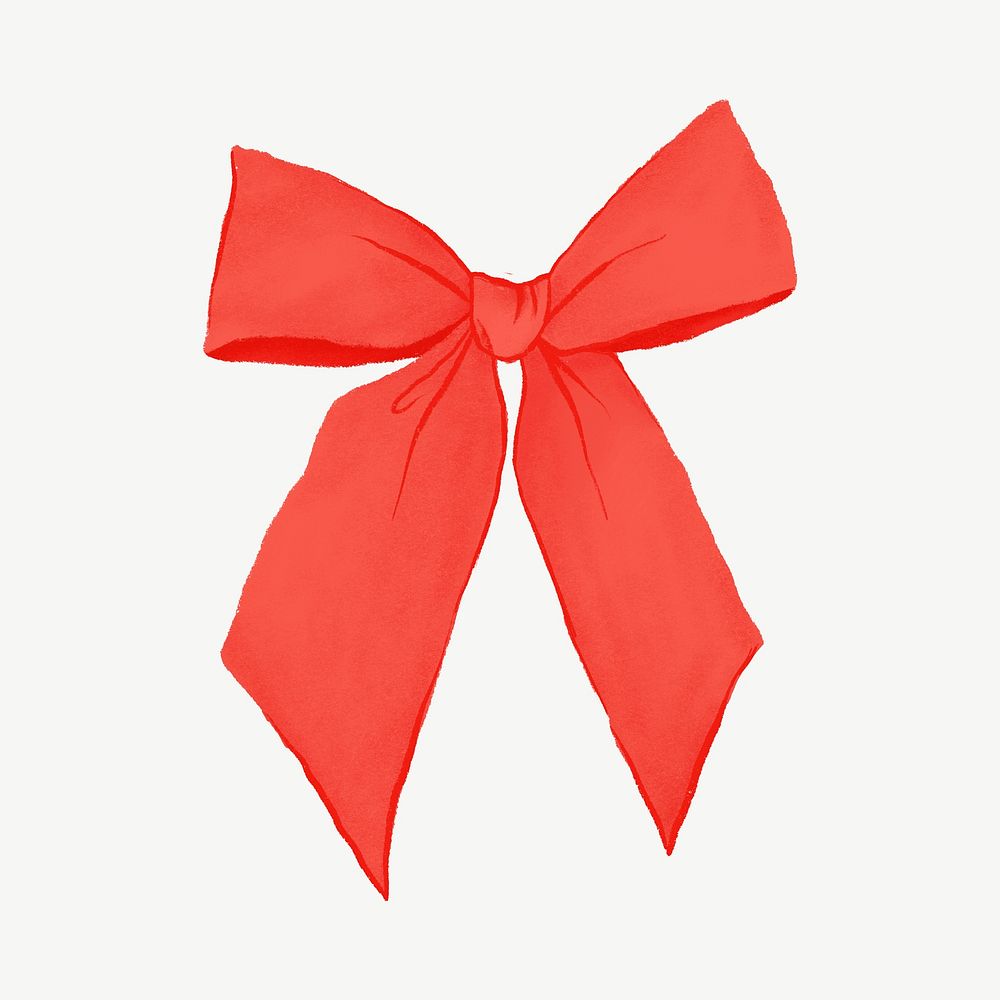 Red bow ribbon, cute party decoration collage element psd