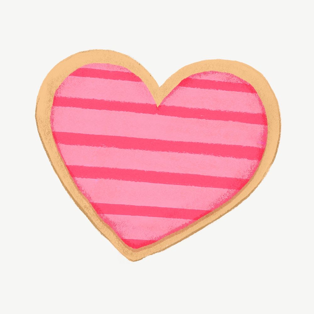 Pink striped heart cookie, Valentine's  collage element psd
