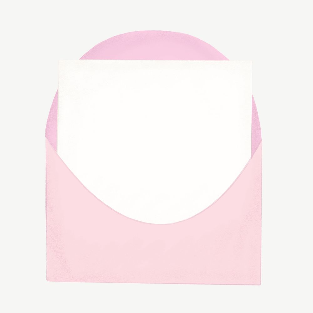 Pink invitation card, envelope, stationery collage element psd