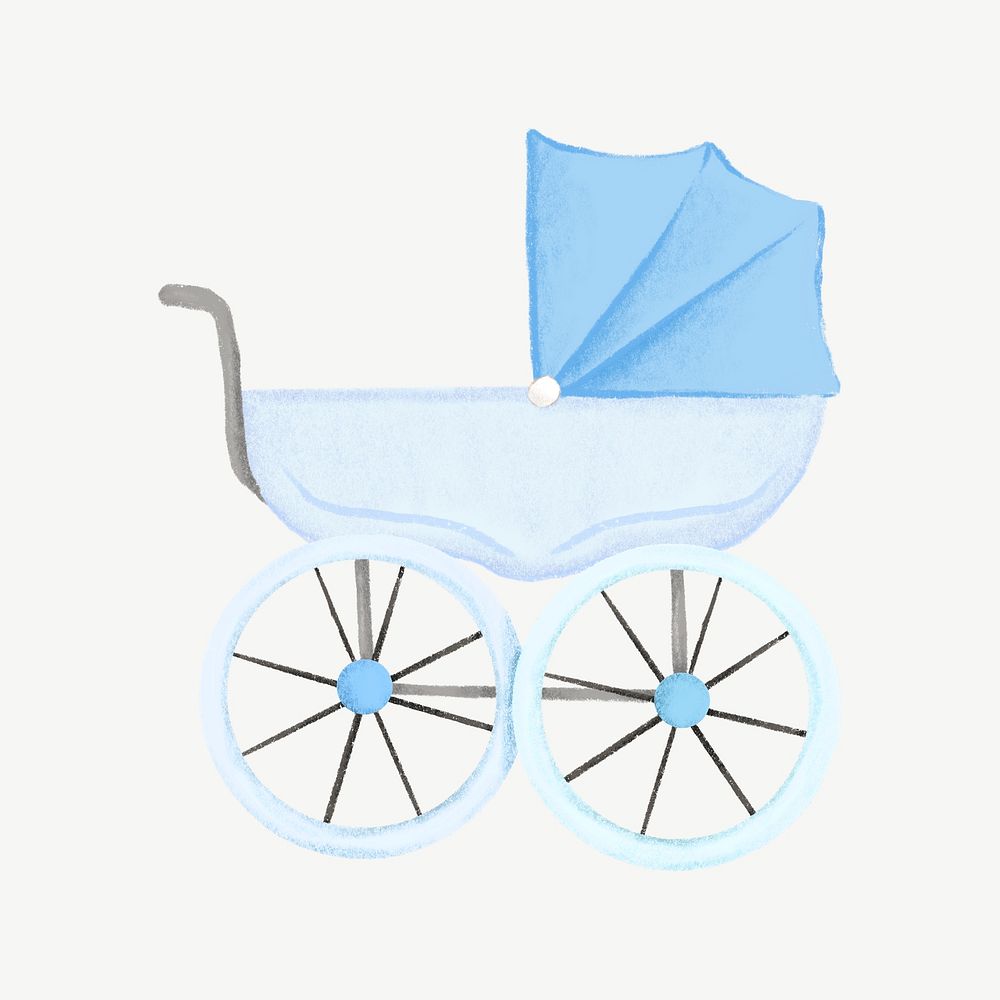 Blue baby stroller, cute collage element psd