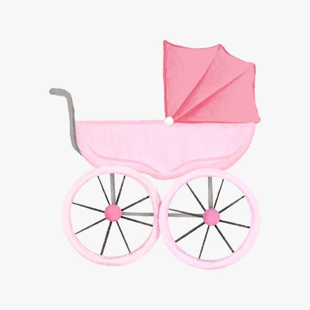 Pink baby stroller, cute illustration