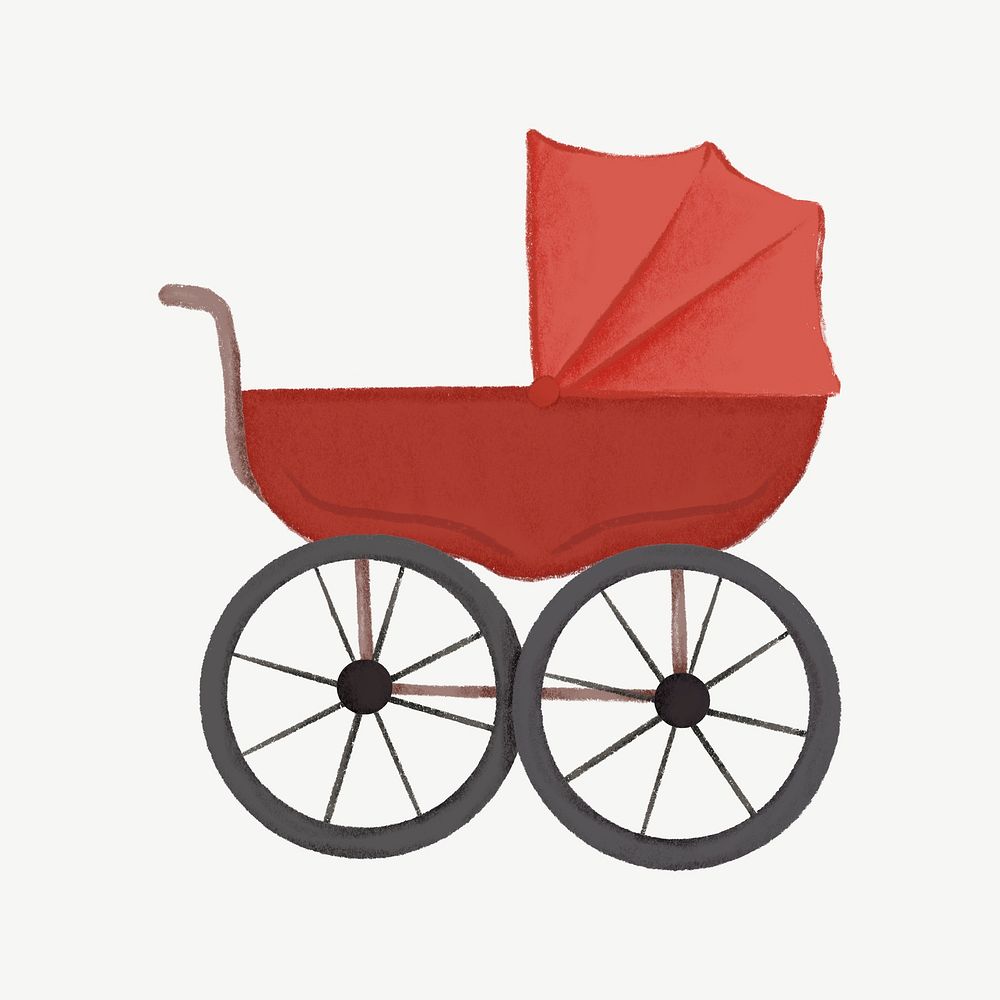 Red baby stroller, cute collage element psd