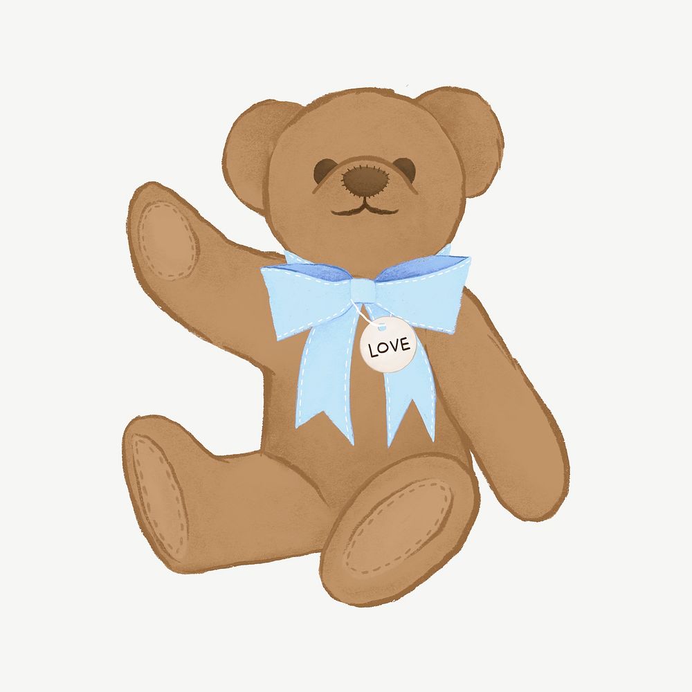 Teddy bear, cute plush toy collage element psd
